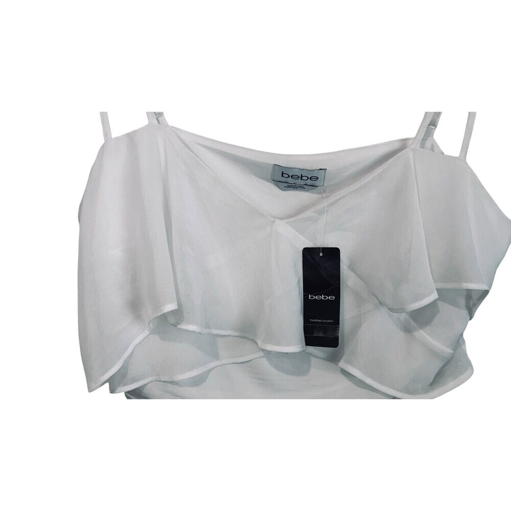 Bebe White Ruffle Crop Top NWT - Picture 4 of 7
